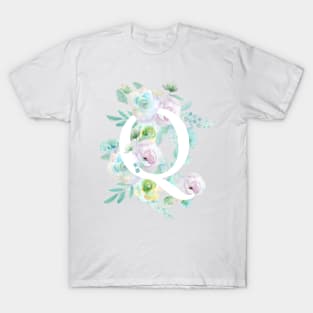 Botanical alphabet Q green and purple flowers T-Shirt